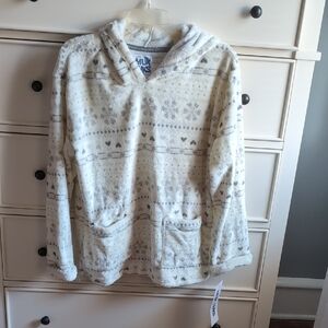 Muk Luks White And Gray Fuzzy Pullover